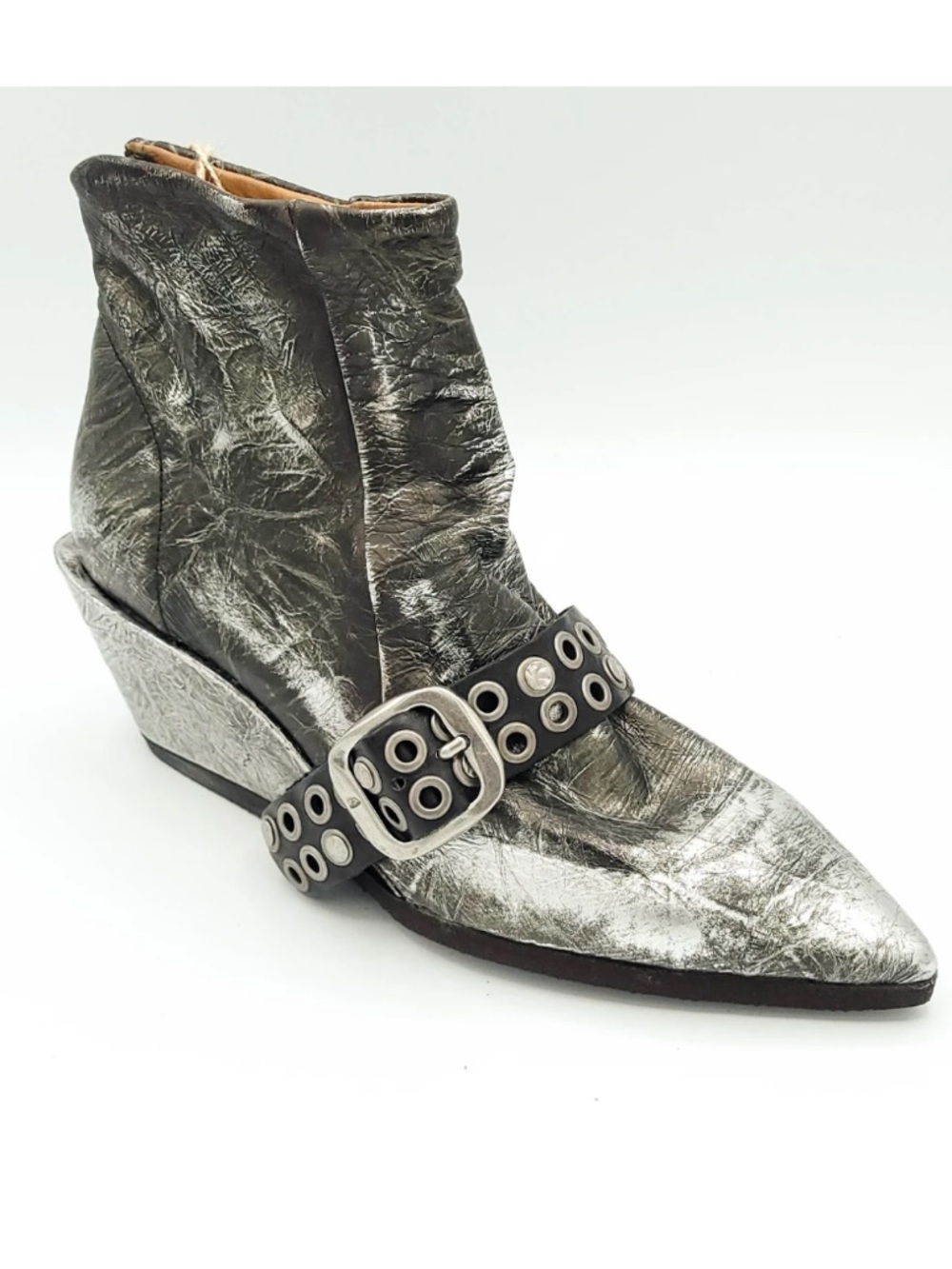 NWT A.S. 98 Boots Maxie Heeled Ankle Bootie Pointed Toe in Antique Silver